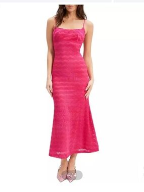NWT Bardot Vibrant Pink Zigzag Crochet Sleeveless Midi Dress 6